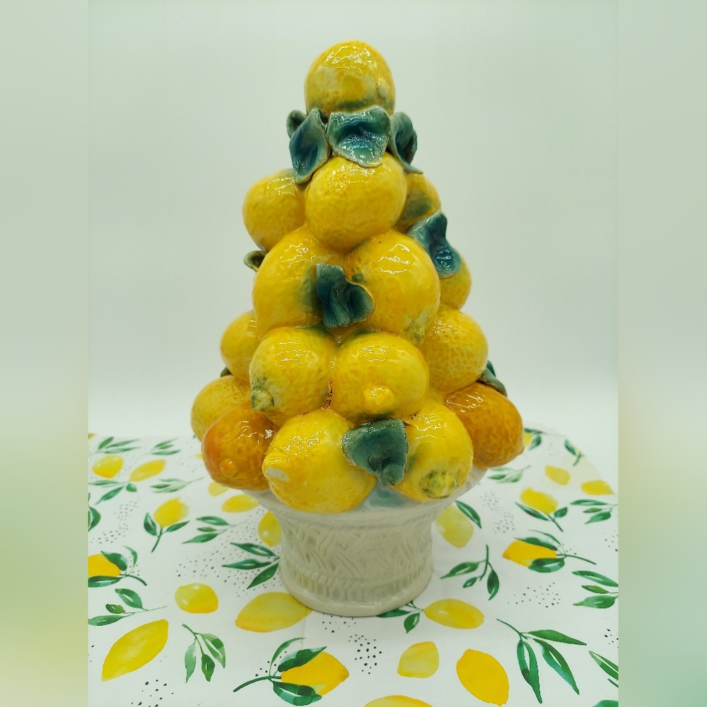 Italian Numbered Majolica Lemon Topiary Tree Centrepiece, Capodimonte Statue